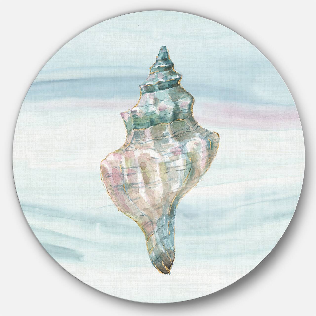 Designart - Ocean Metallic Conch - Nautical & Coastal Metal Circle Wall Art